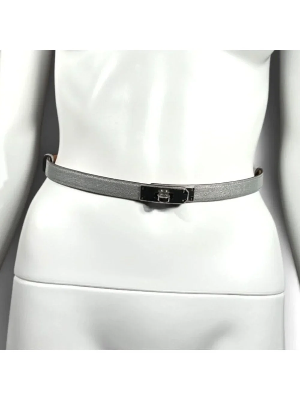 HERMES Metallic Leather Kelly 18 Adjustable Belt With Silver Hardware